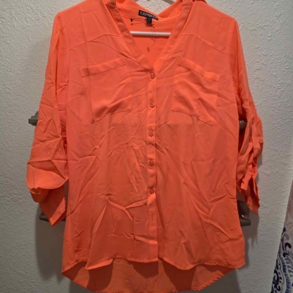 Express Women's Vibrant Coral Button-Down Shirt